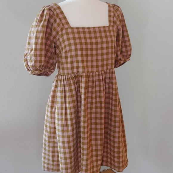 Madewell Square Neck Puff Sleeve Gingham Seersucker Dress size Small - Picture 1 of 17